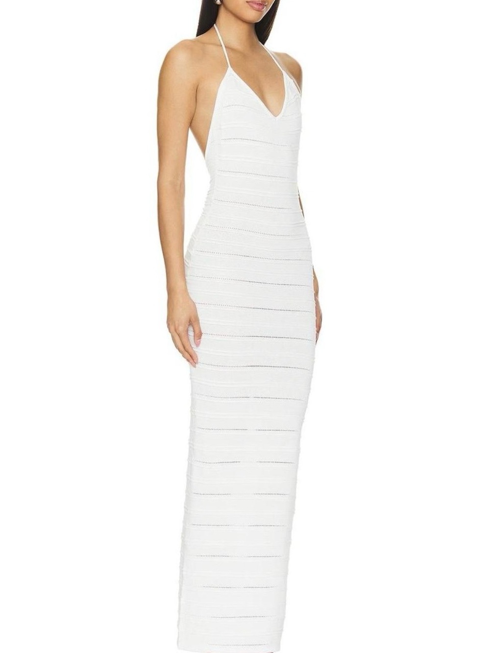 White Halter Maxi Dress with Deep V Neck